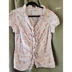 Ann Taylor Shirt‎ Women's Size 12 Short Sleeve Button Up Collared Top